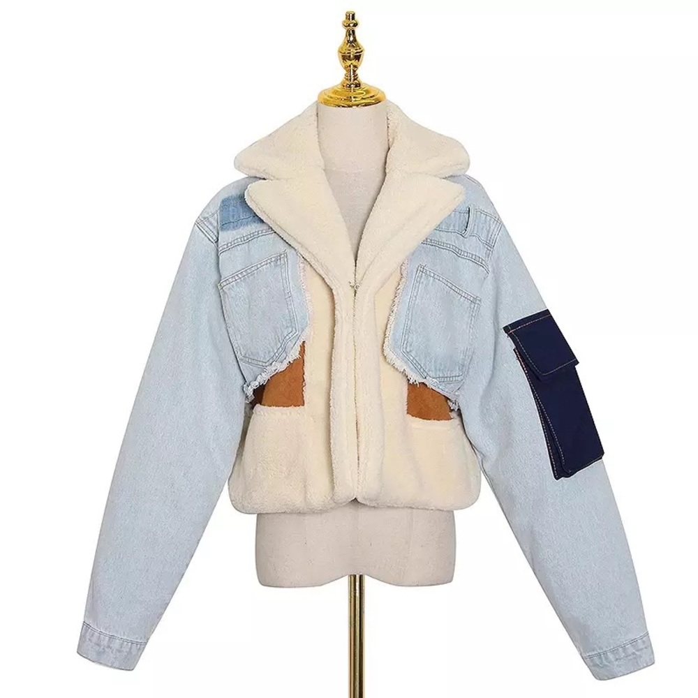 NWT Patchwork Lambswool Denim Jacket